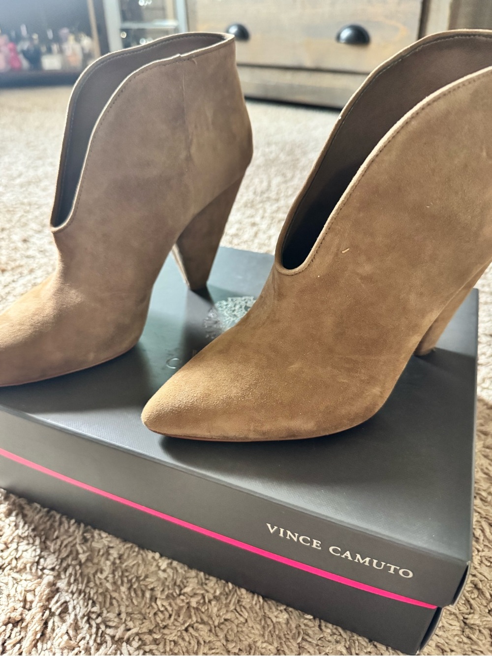 Vince Camuto Tan Suede Pointed Toe Ankle Boots